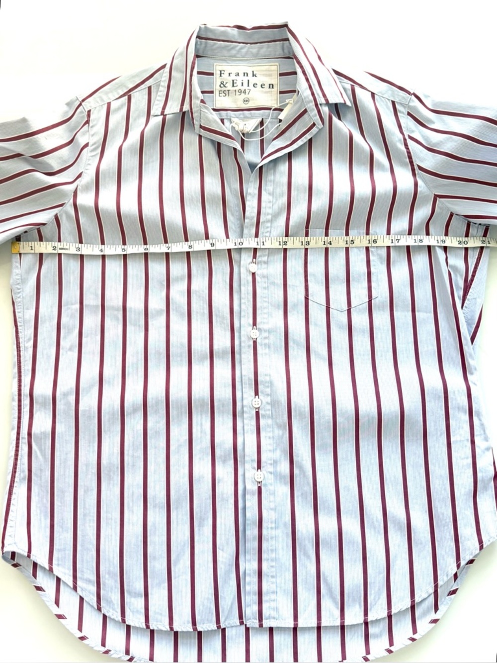 Frank & Eileen Eileen Relaxed Button-Up Shirt Blue Red White Stripe XXS - Picture 9 of 10